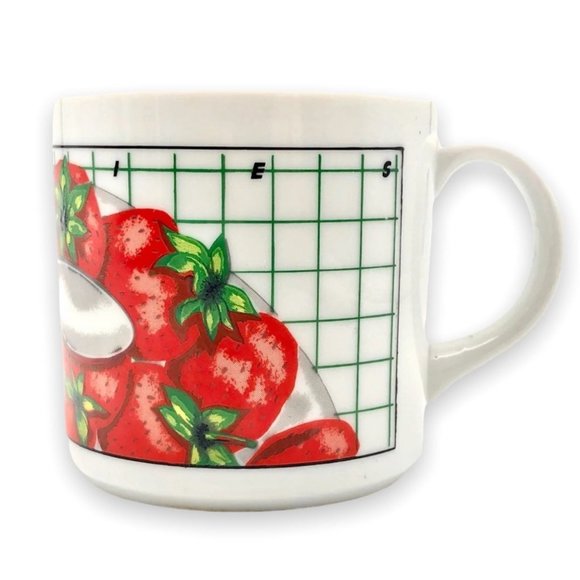 Retro HBBZ Design Coffee Tea Cocoa Mug Strawberries Spoon Cereal Checkerboard - Picture 4 of 9